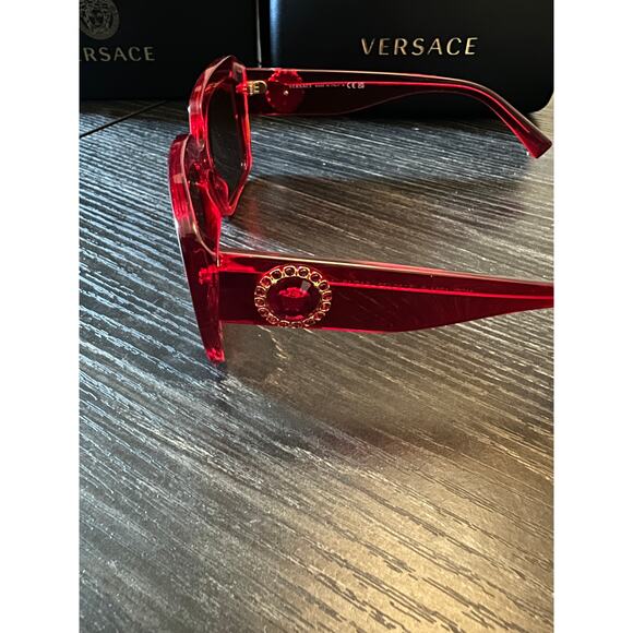 Versace Designer Sunglasses – Red Square Frame with Brown Lenses 54mm - Picture 2 of 10